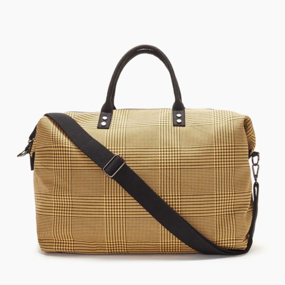 Lulu Dharma Yellow Black Frasier Plaid Weekender Adjustable Strap Bag NEW